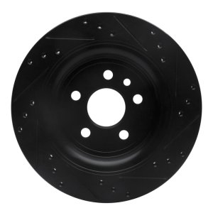 Volvo XC70 Brake Rotor (1) - Rear Left - R1 Concepts - Drilled & Slotted - Black - `07-`18